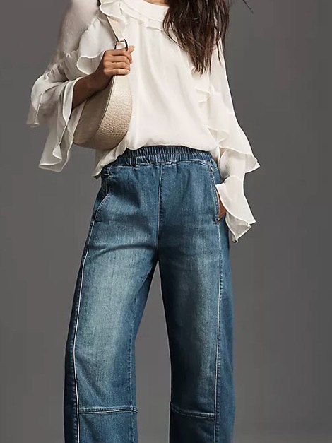 Anthropologie Blue Elastic-Waist Boyfriend Jeans